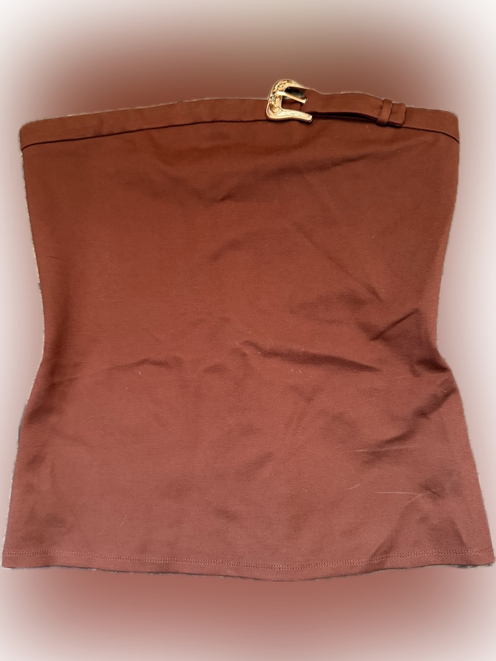 Strapless Brown Tube Top with Decorative Buckle